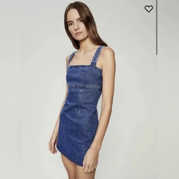 REFORMATION Dark Wash Cotton Lizzie Denim Mini Dress Size 0 NWY - Picture 1 of 11